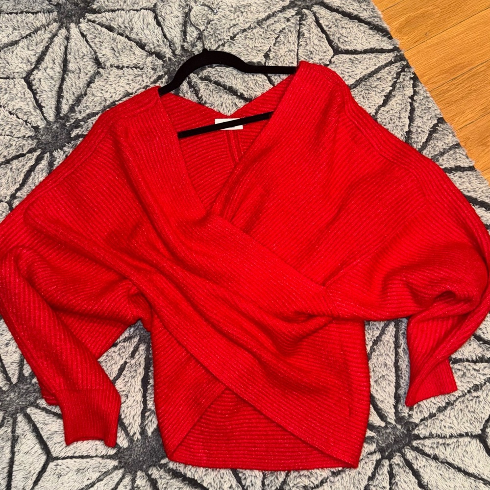 Ruby Wrap Crossover Ribbed Fuzzy Knit Sweater Sz L - image 4